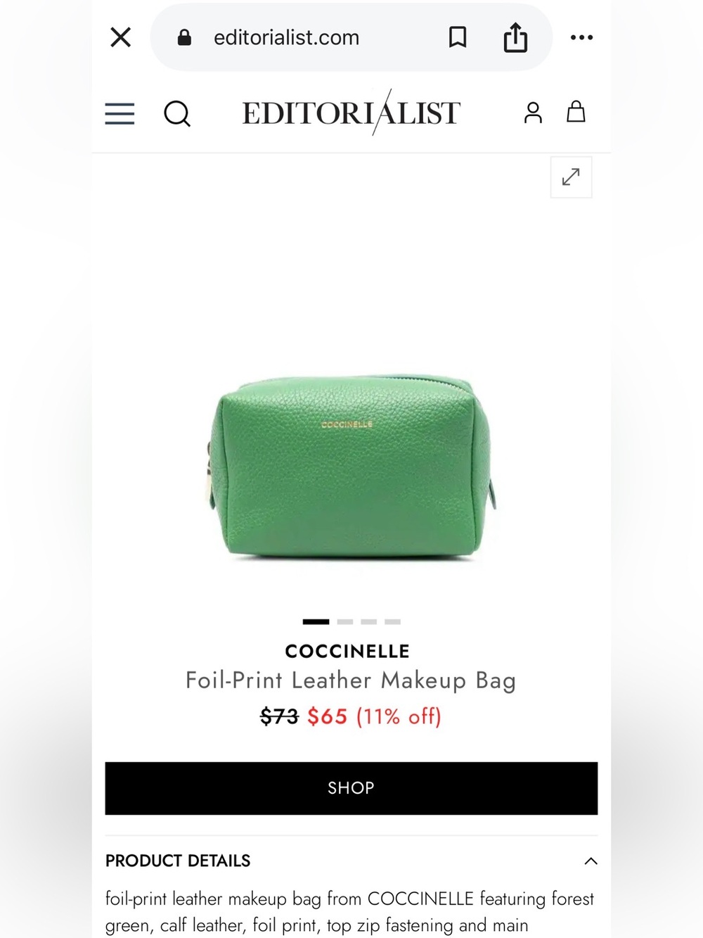 Coccinelle Green Leather Makeup Bag